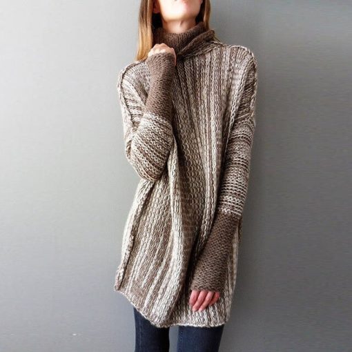 Turtleneck Knitted Pullover SweaterTopsVestido-de-punto-de-cuello-alto