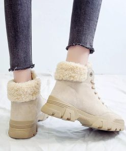 Women’s Lace up Plush Warm Fur BootsBootsfujin-women-snow-boots-beige-plu-1