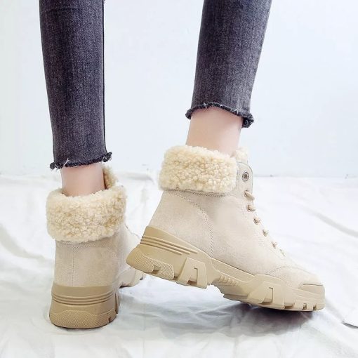 Women’s Lace up Plush Warm Fur BootsBootsfujin-women-snow-boots-beige-plu-1