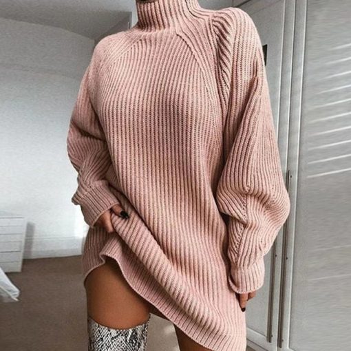 New Arrival Turtleneck Long Sleeve Sweater DressTopspink-3