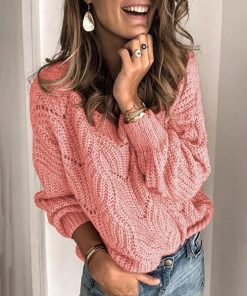 Solid Hollow Out Knitted SweaterTops2020-Autumn-Winter-Women-Solid-H-1