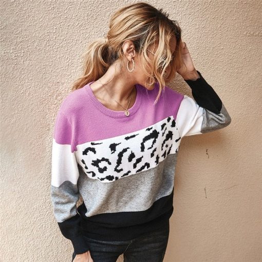 Patchwork Leopard Print Knitted SweaterTopsAutumn-Winter-Women-s-Sweaters-O