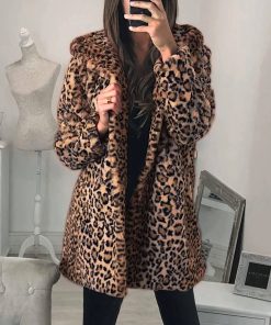 Leopard Print Faux Fur Long JacketTopsLeopard-Teddy-Coat-Womens-Ladies-1