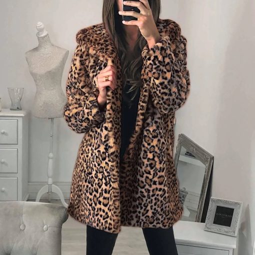 Leopard Print Faux Fur Long JacketTopsLeopard-Teddy-Coat-Womens-Ladies-1
