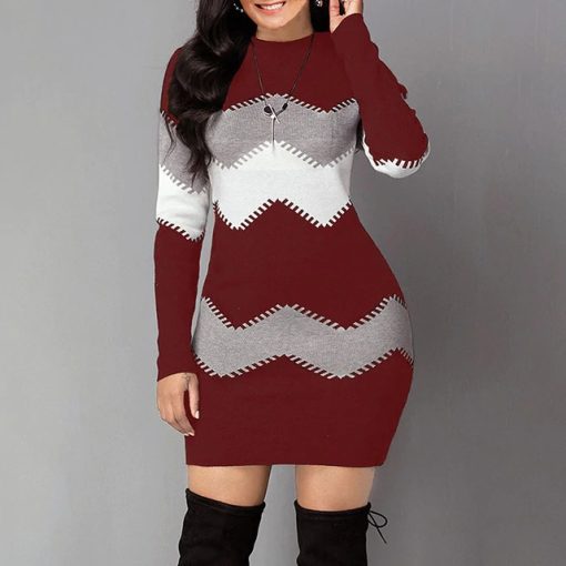 Patchwork Knitted Long Sweater DressDressesNew-Fashion-Knitted-Long-Multi-c-1