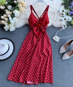 Double Breasted Vintage Polka Dot DressDressesPolka-Dot-Red-Dress-Women-Vintag-1