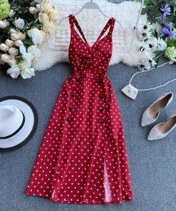 Double Breasted Vintage Polka Dot DressDressesPolka-Dot-Red-Dress-Women-Vintag
