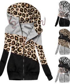 Leopard Print Zipper SweatshirtTopsWomen-Winter-Casual-Leopard-Prin