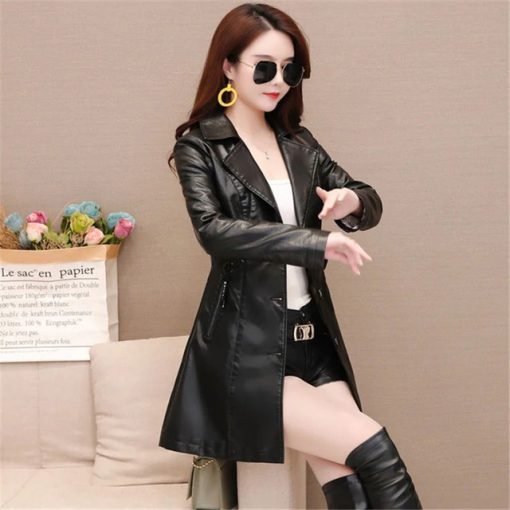 Korean Style Long Leather Slim JacketTopsautumn-New-girl-Leather-Jacket-L-1