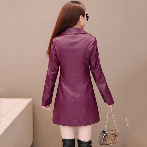Korean Style Long Leather Slim JacketTopsautumn-New-girl-Leather-Jacket-L-3