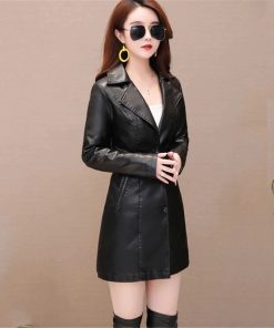 Korean Style Long Leather Slim JacketTopsautumn-New-girl-Leather-Jacket-L-4
