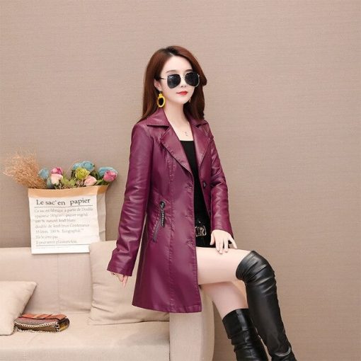 Korean Style Long Leather Slim JacketTopsautumn-New-girl-Leather-Jacket-L