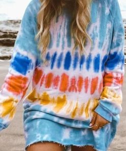 Rainbow Print Shirt Dress | Sweatshirt DressDressesblue-1