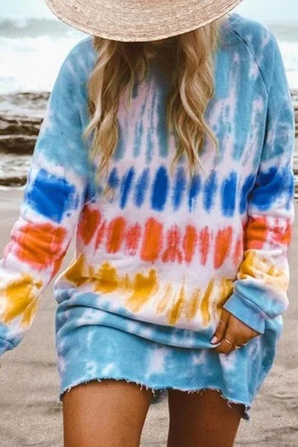 Rainbow Print Shirt Dress | Sweatshirt DressDressesblue-1