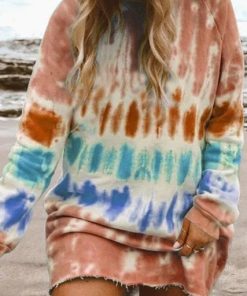 Rainbow Print Shirt Dress | Sweatshirt DressDressesbrown-1