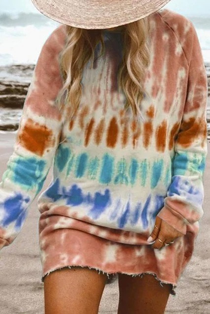 Rainbow Print Shirt Dress | Sweatshirt DressDressesbrown-1
