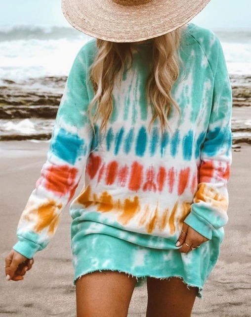 Rainbow Print Shirt Dress | Sweatshirt DressDressesgreen