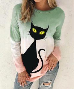 Cute Cat Printed TopsTopsAutumn-Gradient-Tie-Dye-Funny-Cu-2