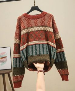 Retro Jacquard Pullover SweaterTopsAutumn-Winter-Women-s-Sweater-No