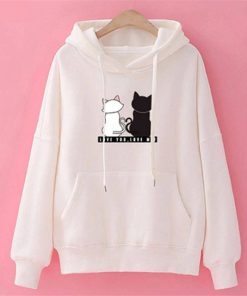 Cute Cat Print SweatshirtTopsStreetwear-Hoodies-Women-Sweatsh