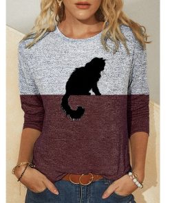Cat Print Fashion TopsTopsWomen-Clothes-Spring-Autumn-Casu-1