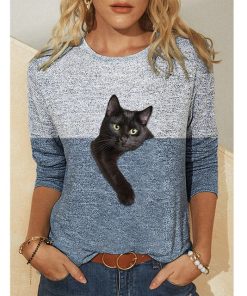 Cat Print Fashion TopsTopsWomen-Clothes-Spring-Autumn-Casu