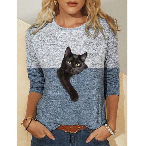 Cat Print Fashion TopsTopsWomen-Clothes-Spring-Autumn-Casu