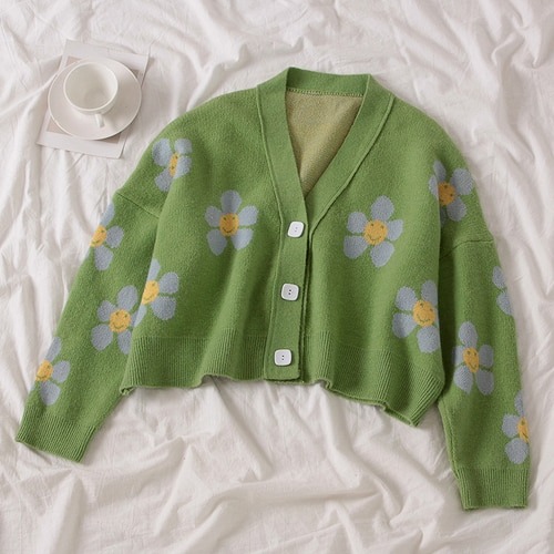2021 Floral Print Elegant SweaterTopsgreen