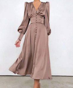 2021 Long Full Sleeve Stunning DressDressesOOTN-Beige-Single-Breasted-Sexy-1