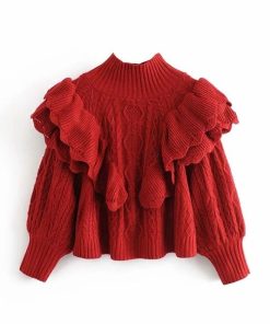 2021 Fashion Ruffle Cropped Knitted SweaterTopsWinter-warm-ruffle-turtleneck-sw