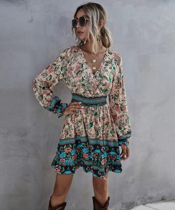 New Fashion Floral Print Vintage DressDressesspring-women-s-high-waist-ruffle-2