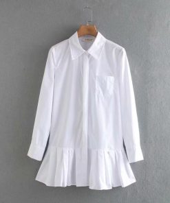 2021 Sexy Mini Shirt DressDresses2020-New-womeNn-solid-color-hem-p