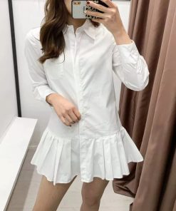 2021 Sexy Mini Shirt DressDresses2020-New-women-solid-color-hem-p