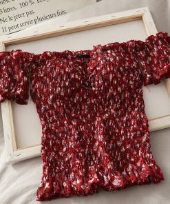 Floral Print Cropped BlouseTopsRED-4