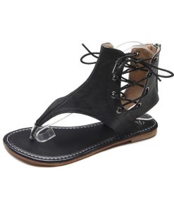 Comfortable Lace-up Flat Leather SandalShoesWomen-s-Sandals-Summer-2020-Luxu-1