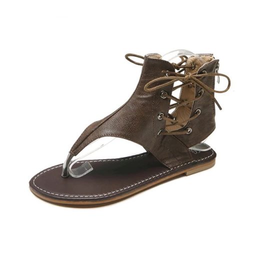 Comfortable Lace-up Flat Leather SandalShoesWomen-s-Sandals-Summer-2020-Luxu