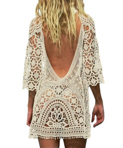 Sexy Crochet Lace Cover UpDressesbeige-1