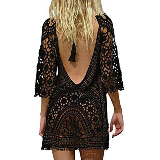 Sexy Crochet Lace Cover UpDressesblack-3