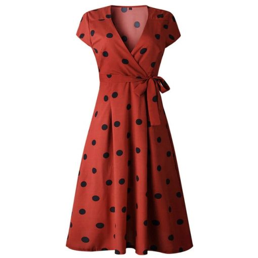 Women’s Vintage Polka Dot Summer DressDressesred