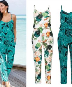 Floral Print Boho Style Beach JumpsuitDresses2020-Spag-hetti-Strap-Beach-Boho