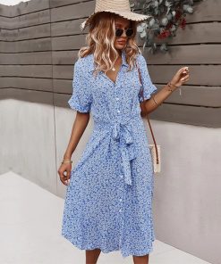 Floral Print Summer DressDresses2021-Sp-ring-New-Bandage-Dress-Wo