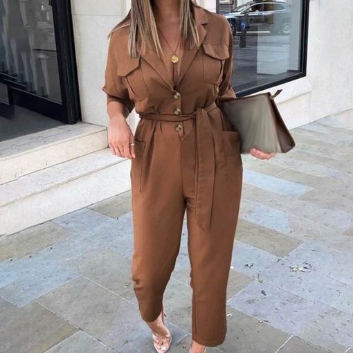 Casual Solid Color Cargo JumpsuitDressesCelmia-Roampers-Fashion-Jumpsuits