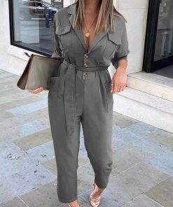 Casual Solid Color Cargo JumpsuitDressesCelmia-Rompers-Faashion-Jumpsuits
