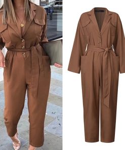Casual Solid Color Cargo JumpsuitDressesCelmiaa-Rompers-Fashion-Jumpsuits