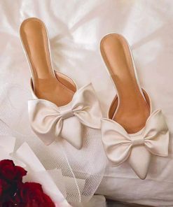 Pointed Toe High Heel SandalShoes2021-Summer-Women-s-Slippers-Bow