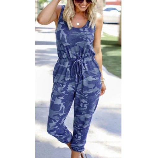 Military Color JumpsuitDressesCamouflage-Print-Sleeveless-High
