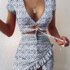 Fashion Tie Up Wrap Mini DressDressesCryptographic-Floral-Print-Fashi