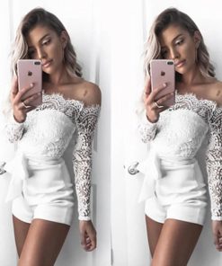 Sexy Lace Skinny JumpsuitDressesSummer-Whit-e-Women-Solid-Long-Sl
