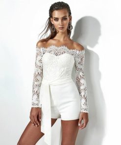 Sexy Lace Skinny JumpsuitDressesSummer-White-Women-Solid-Long-Sl-1
