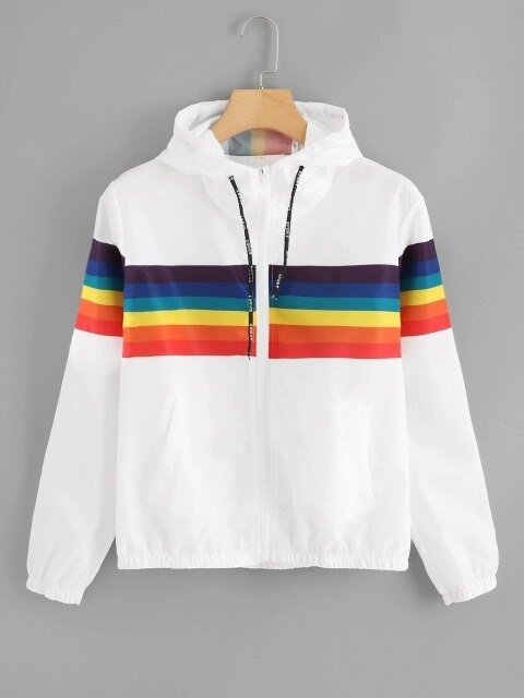 Rainbow Printed Hooded JacketTopsAutumn-Hooded-Women-s-Bomber-Jac